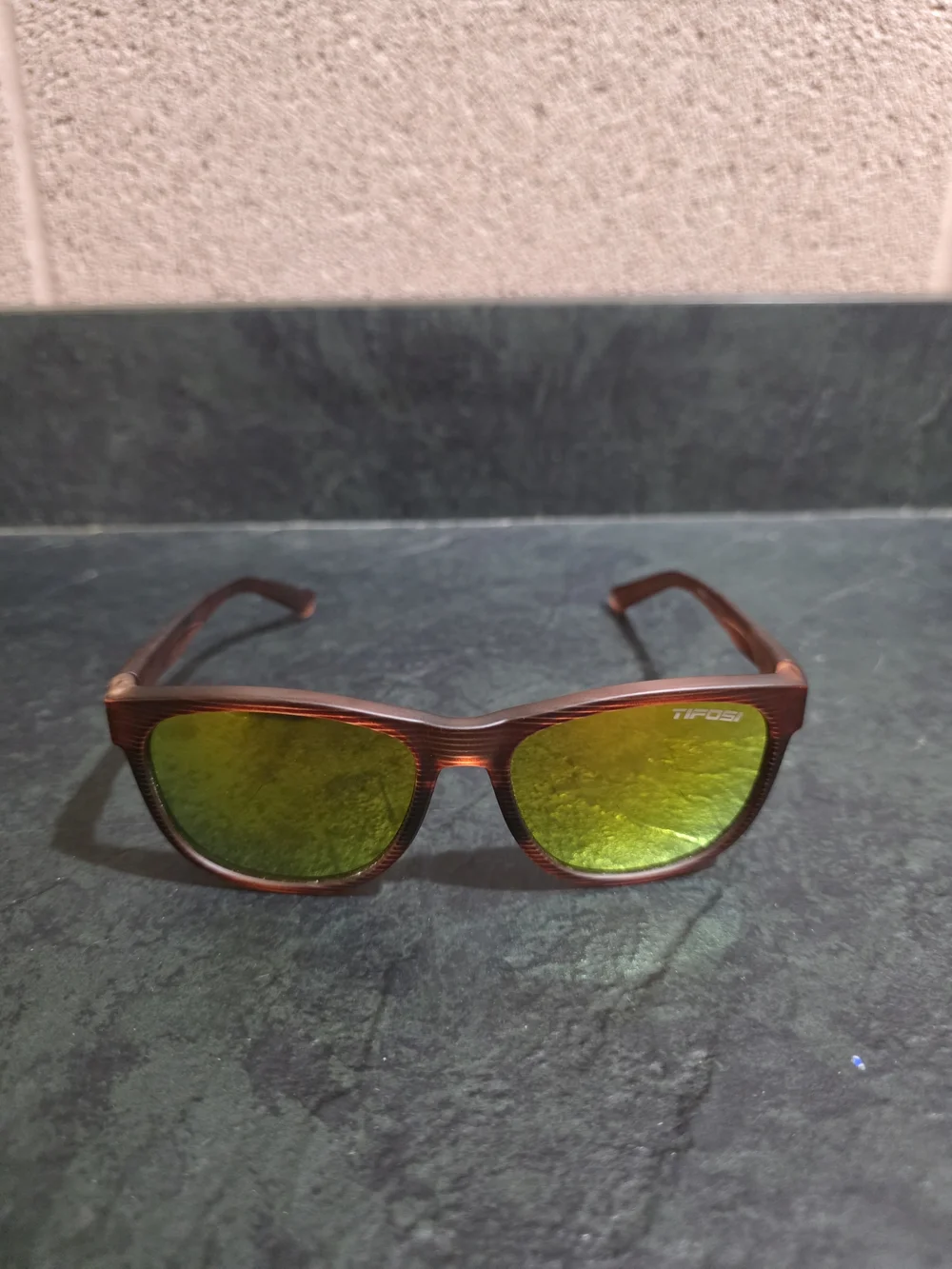 Tifosi Swank Sunglasses-Woodgrain Frame - Smoke Tint with Yellow Mirror